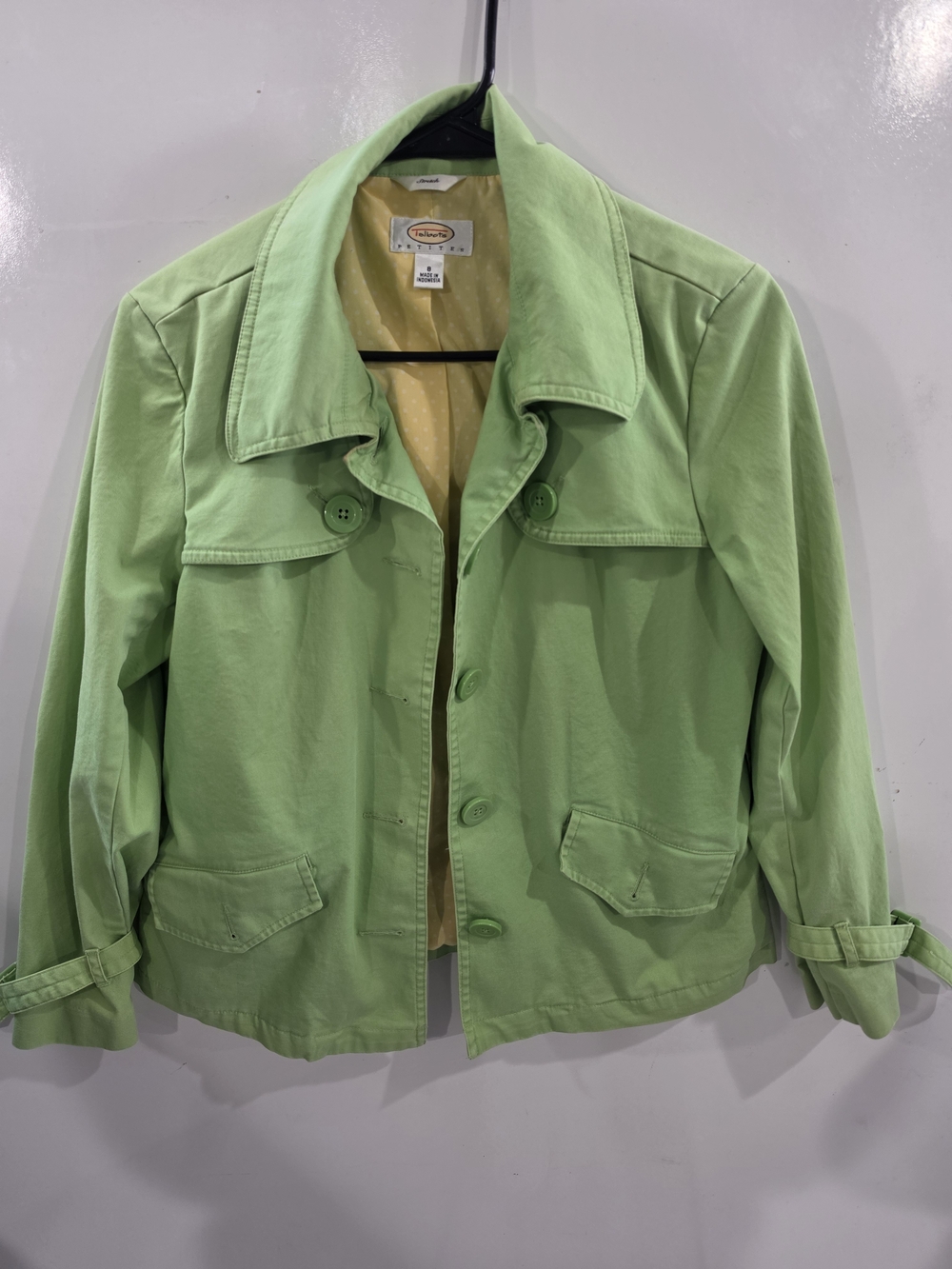 Talbots Light Green Jacket with Yellow Polka Dot Lining Size 8